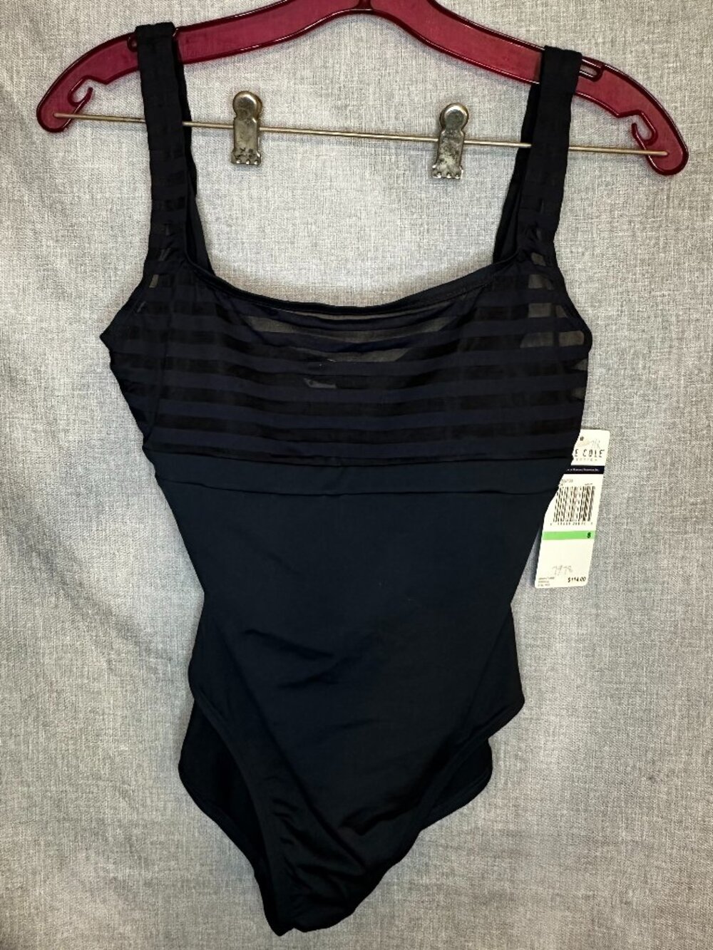 NWT Anne Cole Mesh Contrast Trim One Piece Swimsuit Navy blue Women's 8